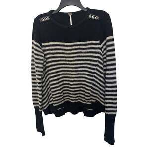 Free People Wool Angora Blend Black White Striped Fuzzy Sweater L Indie Sleaze